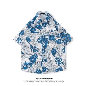American Retro Hawaiian Plant Full Printed Shirt Mens Summer Fresh Cool Short Sleeve Shirt Fashion