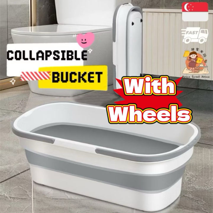 [SG] Collapsible Bucket WITH ROLLER WHEELS🪣 Foldable Bucket Foldable ...