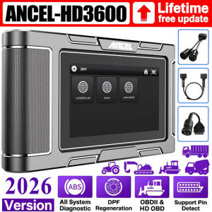 ANCEL HD3600 Construction Machinery Diesel Scan Tool with DPF Regeneration Full System Heavy Duty Truck Scanner for Caterpillar Komatsu John Deere Volvo and More Android Touchscreen HD Code Reader