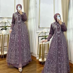 Gamis Brokat Kondangan Terbaru 2026 Bahan Ceruty Babydoll Kombinasi Brukat Plus Payet Mewah Pesta Elegan Gamis Kekinian Bisa Cod