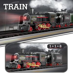 1Set Electric Retro Spray Train Track Set Kids Simulation Train Rail with Sound Model Kit Railway Toys Children Birthdya Gift