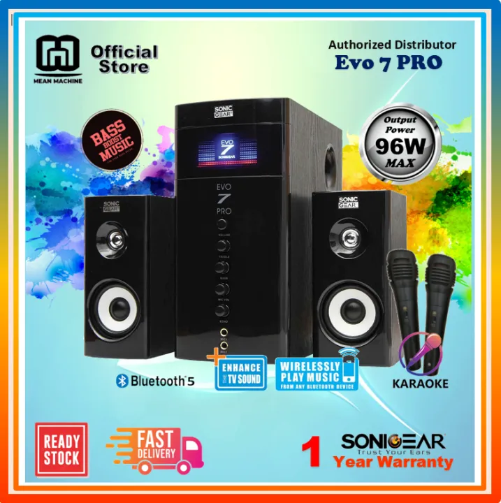 SONICGEAR Evo 7 Pro 2.1 Karaoke Bluetooth Heavy Bass 96W Speaker (For PS4 & Computer & TV & Handphone )