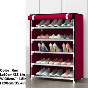 LOOGU Double Row 6-Layer Multifunctional Shoe Rack Organizer Stainless Steel Home Use Simple Shoe Cabinet Colorful Dustproof Floor Shoe Hat Rack