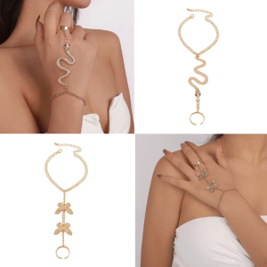 Snake Finger Ring Bracelet Hand Harness Chain Bracelet Adjustable Chain Bracelet Accessoris for Women Girls Gift Party