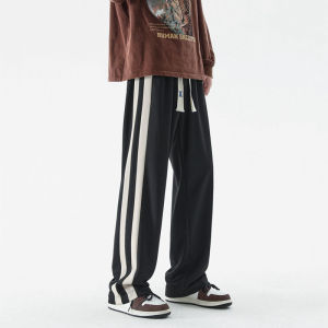 celana olahraga highwaist celana longgar pinggang gaya korea celana panjang kulot pria hitam abu-abu putih lurus  Waffle bahan kain celana bahan tidak luntur celana Fashion Retro celana longgar pinggang karet celana fashion korea