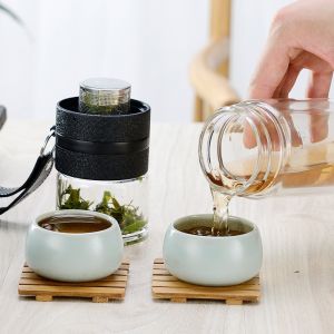 Bình pha trà cầm tay 2 lớp tách nước cao cấp chịu nhiệt cao có lõi lọc Inox 304