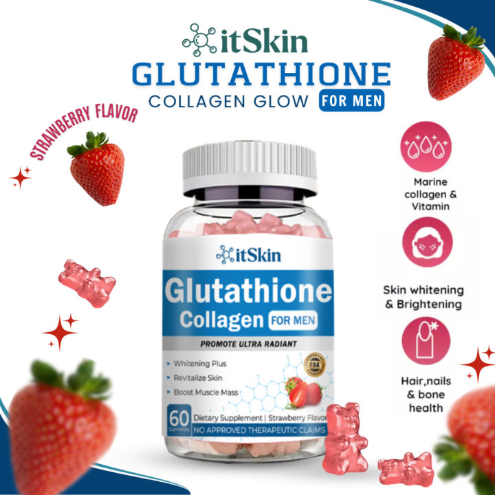 Itskin Glutathione Collagen Glow Gummies for Men Original Anti-Aging  Whitening Skin Good for heart