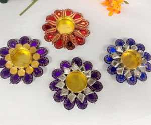 Traditional Handmade Diwali Diya Round Tealight Candle Holder For Diwali Gift | Pooja and Festive Decor (Pack Of 1 pc)