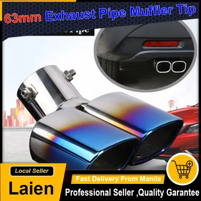 Universal 63mm Car Dual Inlet Rear Exhaust Muffler Pipe Tip Auto Stainless Steel Tailpipe