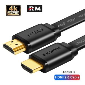 【FSU】4K HDMI 2.0 Flat Cable 0.5m 1m 2m 3m HD Cable Male-Male 4K 3D HDMI line for PC HDTV Projector Video DVD Monitor compatible with 1080P