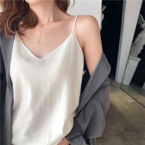 🍒Cherry🍒  818 พร้อมส่งทุกสี!!! เสื้อยืดคอวีแขนกุดผ้าถักสำหรับผู้หญิงสไตล์เกาหลี