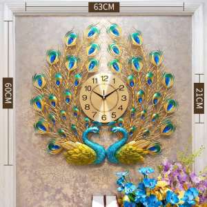 Minimalist European Series Double Head Peacock Wall Clock Creative Art Hot Sale Morden Home Living Room Clocks Simple and Fashion Vintage Clock Decorations
