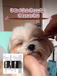 Pet Grooming Scissors Set 5-In-1 Straight And Curved Shears For Dogs Cats Fast Convenient Tool