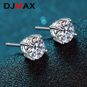 DJMAX Real Moissanite Stud Earrings 14K White Gold Plated Sterling Silver 4 Prong Diamond Earring Women Men Ear Stud 0.2-3.0ct2026