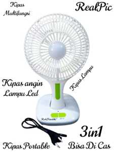 Kipas Angin Meja Multifungsi 3in1 dengan Lampu LED dan Powerbank Rechargeable 8inch - Warna Biru