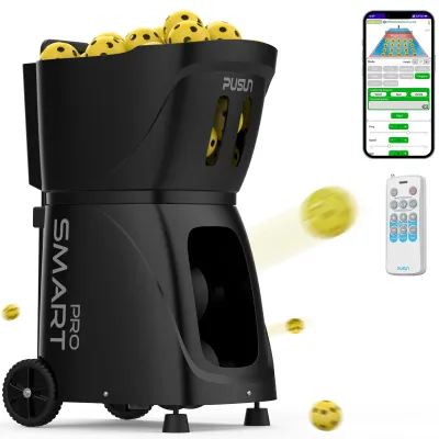 Pusun PP-SMART PRO New Automatic Pickleball Training Machine with APP Remote Control and 20-Point Programming80+ Ball Capacity 20-120km/h Speed Adjustment 4-6 Hours Battery Life Internal Spin Serve