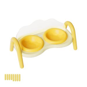 YAZHE Ceramic Cat Double Bowl Anti-Tip High Foot Design Pet Elevated Raised Bowls Pet Supplies Neck Protection Cat Food Pot for Small Dogs