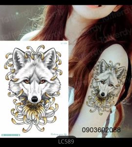 Tattoo con sói lớn LC-736 Hình Xăm Dán chống nước HCM Sticker Tattoo size 21x15cm