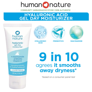 Human Nature Hyaluronic Acid Day Gel Moisturizer 50ml | Niacinamide Prebiotic Lightweight Face Moisturizer for Hydrated Smooth Skin - 98% Natural Vegan Hypoallergenic Formula