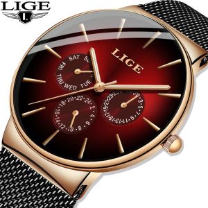 LIGE New Fashion Men Watches Luxury Quartz Watch Men Mesh Steel Ultra-thin Wrist Watch For Men Sport Waterproof Watch+Box