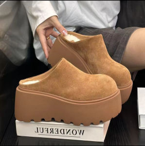 [Free Shipping] Stylish Height-Increasing Non-Slip Outdoor Platform Shoes For Autumn Mango-Shaped Toe Retro Wedge Heel Closed-Toe Slippers For Petite Women