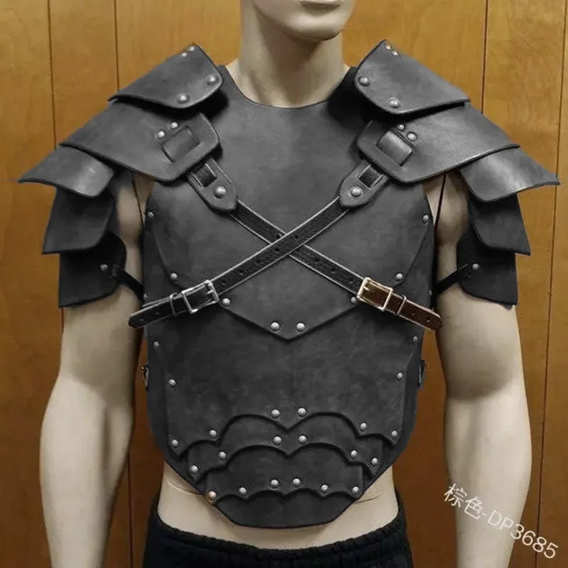 Medieval Steampunk PU Leather Cuirass Viking Knight Gladiator Pirate  Cosplay Costume Chest Armor Vest Outfit Breastplate For Men