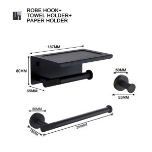 LDIES Black Bathroom Accessories Brass Knurled Kit Paper Holder Towel Rack Shelf Single Towel Holder Toilet Brush Holder Hook 2T9R4