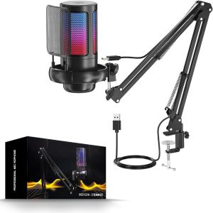 USB Gaming Microphone for PC Podcast Microphone Kit for Streaming Condenser Recording Rgb Mic with Boom Arm Compatible with PS4/5/PC