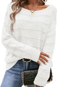 SHEWIN Women Sweater One-line Collar Crochet Long Sleeve Sweater Lightweight Knitted Top Shitrs Loose Fit Autumn Fashion 2025