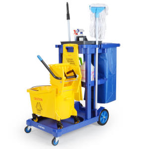 Heavy Duty Trolley Cart Janitorial Cleaning Cart Hotel Housekeeping Trolley Clean Tool Cart Janitor Push Cart with Water Squeeze Truck Restaurant Hotel Service