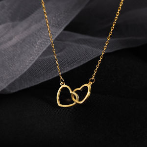 🔥C.three Sterling Silver Shiny Double Heart Love Heart Zircon Simple Fashion Ladies Party Gift Collar Jewelry Japanese and Korean Personality Fashion Simple Necklace Jewelry Accessories