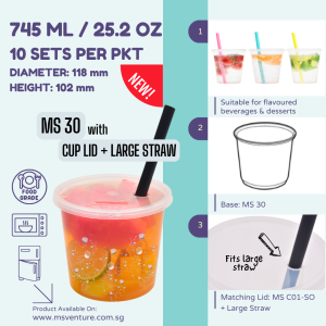 {MSV} Beverage & Dessert Cups with Lid (635ml-745ml) Anti Leak Durable BPA Free Reusable for Food Storage MS 25A MS 30