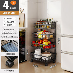 Veckle 3/4/5 Layers Kitchen Rack Organizer Rust-proof Kitchen Storage Shelf with Wheels Microwave Oven Rack