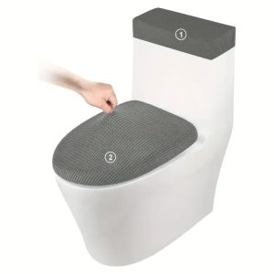 HAF0083 2Pcs/Set Solid Color Toilet Lid Cover Thickened Corn Pattern Toilet Seat Cover Washable Universal WC Cover Home Bathroom