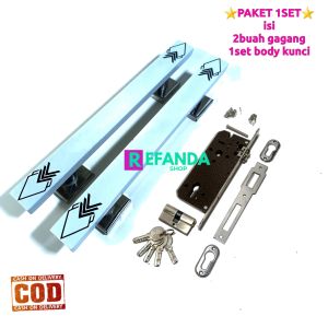 set lock body kunci dan 2 buah gagang atrikan handle pintu rumah untuk daun pintu1 pintu depan dan kamar