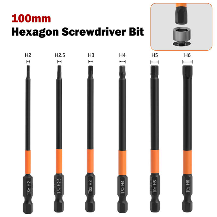 100mm Hex Head Wrench Drill Bits 1/4" Shank Magnetic Screwdriver Bit ...