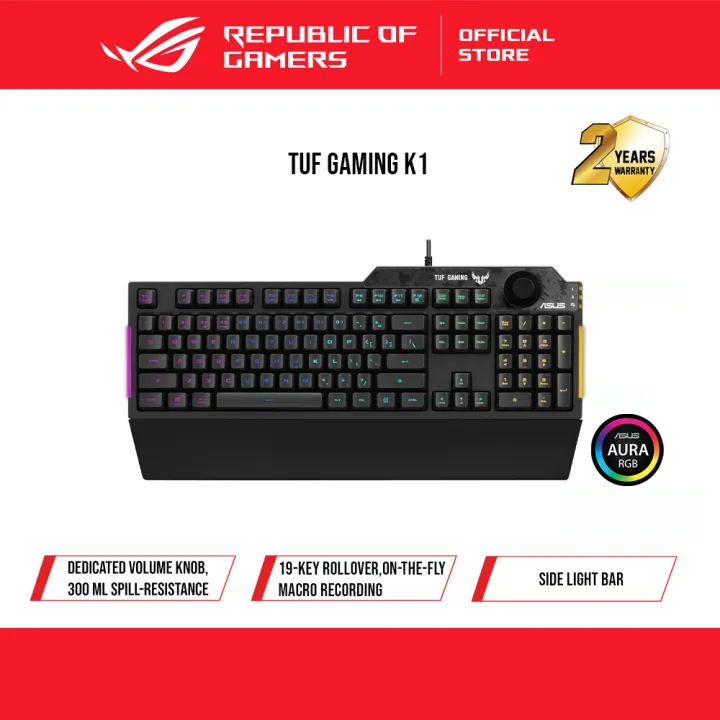 ASUS TUF Gaming K1 RGB keyboard with dedicated volume knob, spill-resistance, side light bar and Armoury Crate