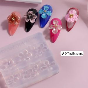ZEEMIN 3D New Lily/Hibiscus Flower Nail Silicone Mold Resin Floral Charms Nails Stencils Carving Acrylic Five-Petals Nails Art Template