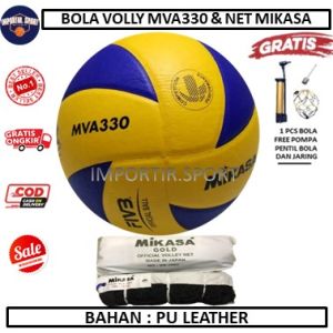BOLA VOLLY/VOLI MIKASA MVA330/MV330 DAN NET MIKASA GOLD - PAKET BOLA VOLI DAN NET VOLLY FREE POMPAPENTIL DAN JARING - BOLA BERKUALITAS INTERNASIONAL