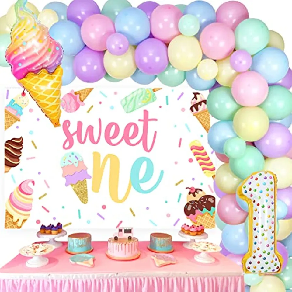 Sursurprise Ice Cream First Birthday Party Decorations For Girls Pastel Balloon Garland Kit With Sweet One Backdrop Foil Theme 1st Supplies Lazada Ph