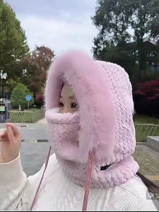 Thickened Thermal Face Covering Pullover Hat With Integrated Scarf Face Cover For Cold Weather Winter Windproof Headwear