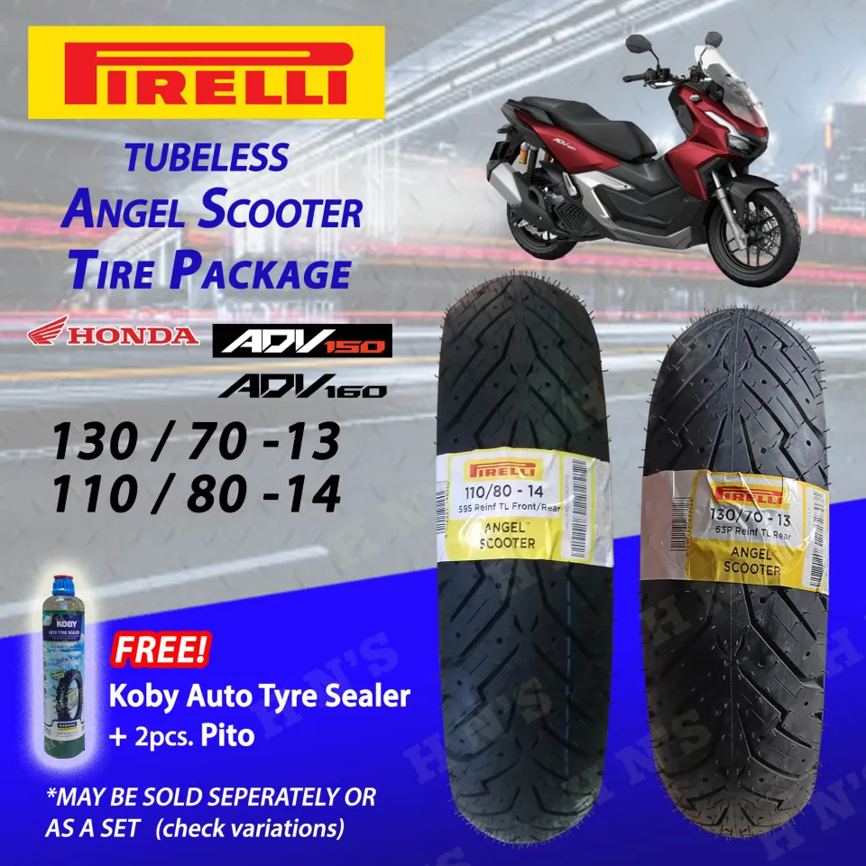 PIRELLI Angel Scooter Tubeless Tires for Honda ADV 150 ADV 160 130/70-13  110/80-14 with FREE Sealant and Pito