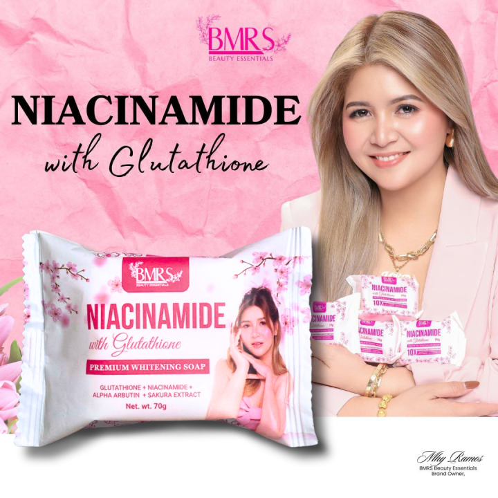 bmrs niacinamide with glutathione soap ORIGINAL BMRS PREMIUM WHITENING SOAP NIACINAMIDE WITH GLUTATHIONE 10x  Whitening / Moisturizing (70g) Eco-Friendly Dermatologically Tested Soap  Hypoallergenic Cruelty-Free Whitening Soap - Lazada