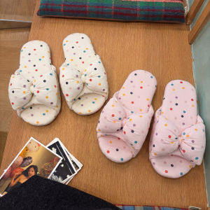 New Sweet Polka Dot Korean Ins Fabric Slippers Womens Non-slip Soft Sole Indoor Cotton Slippers Summer Bedroom Slippers H260729