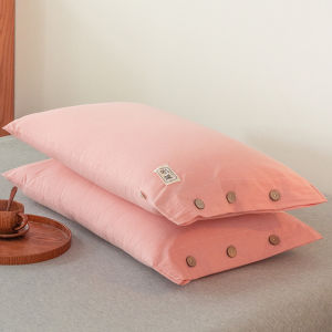 SUNLIGHT HOME 2 Pieces Cotton Button Pillowcase1 Pair Simple Solid Color Pillow CaseBreathable Plaid Pillow Cover