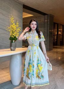 Đầm Xoè Dáng Dài Cổ Sơ Mi Đầm Xếp Ly Cao Cấp - Glady G354 - Đầm Xoè Xếp Ly Xinh Xắn Phù Hợp Mọi Hoàn Cảnh