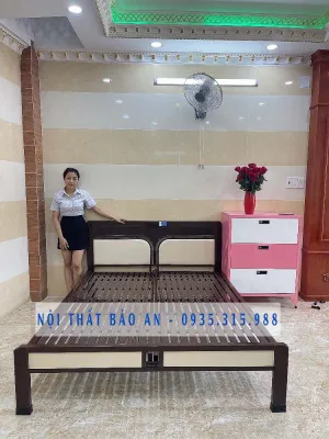Giường sắt hộp nâu giả gỗ mẫu trơn NHIỀU kích thước dài 2m BA