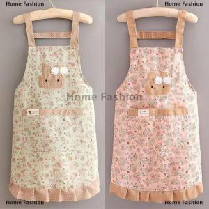 [COD] Home Fashion Rabbit Print Kitchen Cooking Apron Stain-proof With Large Pocket Restaurant Uniform Floral Style Breathable Catering Waist Apron