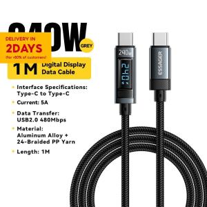 (HD1)Essager Pd 240W Super Fast Charging Type-C Cable Quick Charge Pd 3.1 Type C Cable 5A For 15 Xiaomi Redmi Black Shark Huawei Mate 60 Pro Oneplus Oppo Vivo C-C Wire
