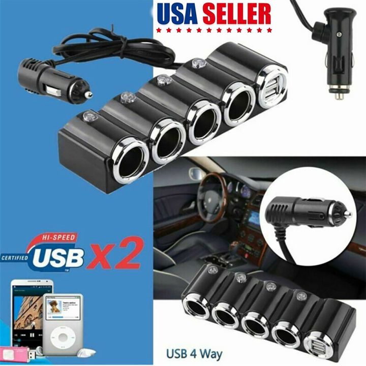 4 Way Car Charger Lighter Splitter Power Adapter with Multi Socket Dual